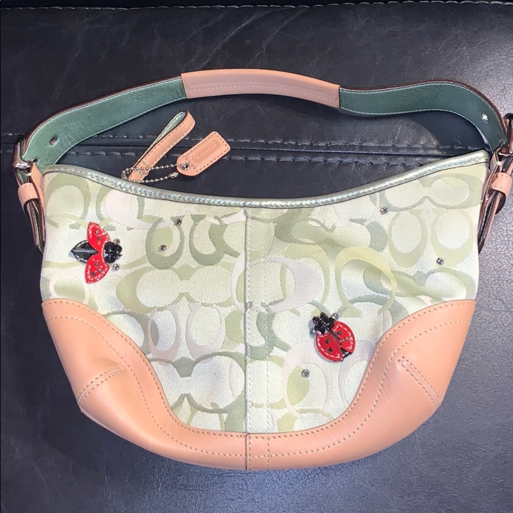 Rare Coach Green lady bug hand bag